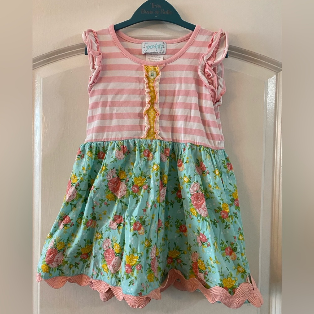 Serendipity Green & Pink Floral Dress / Size Medium (5-6) / VGUC